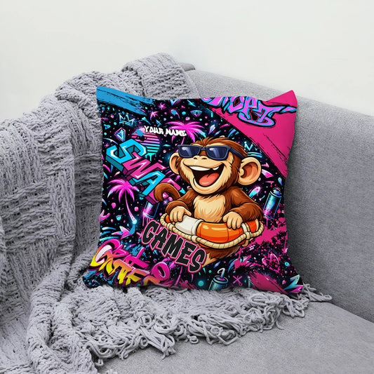 Maxcorners Darts Cool Monkey Swim Ring Graffiti Multicolor Customized Name 3D Pillow