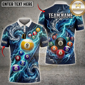 Maxcorners Billiards Blue Water Swirl And Golden 9 Ball Personalized Name 3D Unisex Shirt