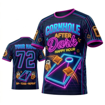 Maxcorners Cornhole Cornhole After Dark Neon Purple Personalized Name 3D Unisex Shirt