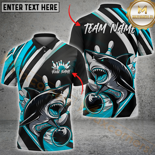 Maxcorners Bowling Angry Shark Multicolor Options Personalized Name, Team Name 3D Shirt