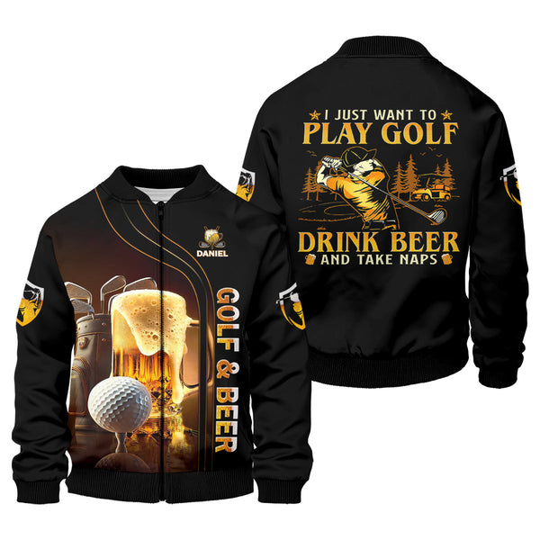 Maxcorners I Just Wanna Play Golf And Drink Beer Custom Golf Polo Shirt, Mens Golf Gift, Golf Lover Gift