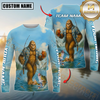 Maxcorners Funny Bigfoot Fishing Personalized Name, Team Name 3D Long Sleeve Shirt (Large Mouth Bass, Walleye, Trout, Crappie, Catfish, Pike
