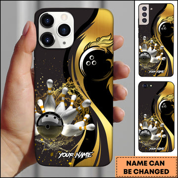 Maxcorners Bowling Wave Strike Pins Multicolor Personalized Name 3D Phone Case