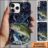 Maxcorners Fishing Dark Water Topographic Pattern Personalized Name Phone Case (10 Fish Species)