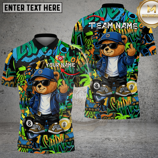 Maxcorners Cool Bear Pool Shirt Street Graffiti Billiards Urban Style Multi Options Personalized Name, Team Name Unisex 3D Shirt (4 Colors)