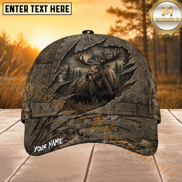 Maxcorners Moose Hunting Metal Rip Personalized 3D Cap