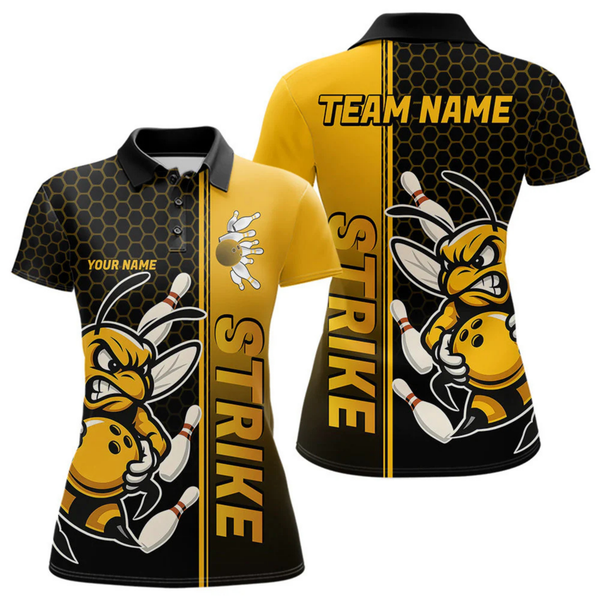 Maxcorners  Custom Strike Bee Bowling Polo Shirts For Men, Bee Bowling Team Bowlers Outfit LM154
