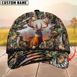 Maxcorners Deer Hunting USA Flag Crack Camouflage Pattern Multicolor Personalized Name 3D Cap