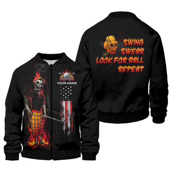 Maxcorners Custom Flaming Skeleton Men's Golf Polo Shirt, Mens Golf Gift, Funny Golf Shirt