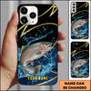 Maxcorners Fishing Phone Case Dynamic Water Splash Black Gold Line Personalized Name Phone Case (8 Fish Species)