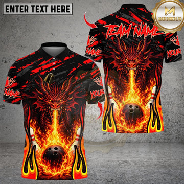 Maxcorners Flaming Dragon Bowling Design Multicolor Customized Name, Team Name 3D Shirts