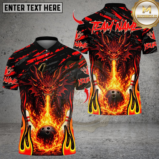 Maxcorners Flaming Dragon Bowling Design Multicolor Customized Name, Team Name 3D Shirts