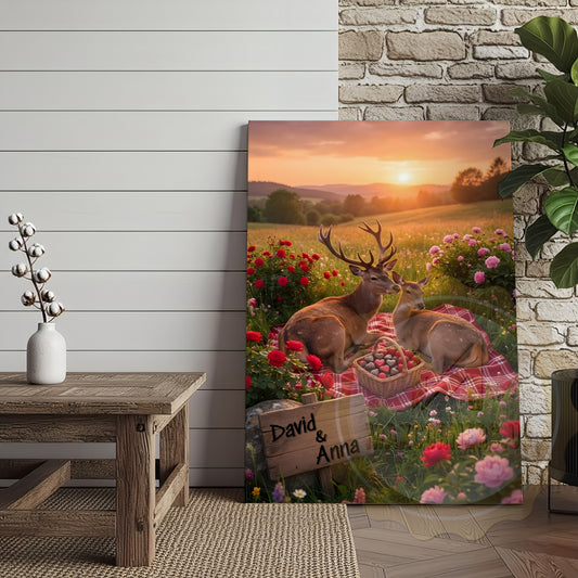 Maxcorners Romantic Deer Couple Sunset Picnic Personalized Name Canvas