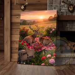 Maxcorners Romantic Deer Couple Sunset Picnic Personalized Name Canvas