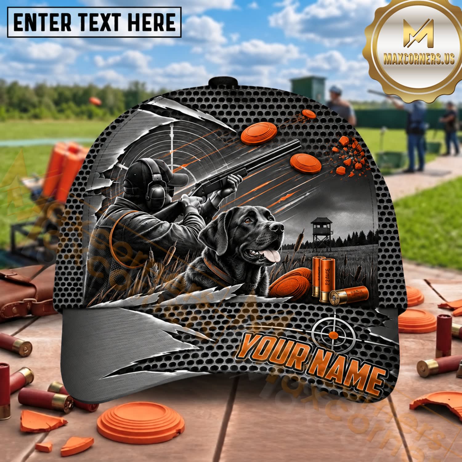 Maxcorners Tactical Black Labrador Shotgun Clay Target Trap Shooting Personalized Name 3D Cap