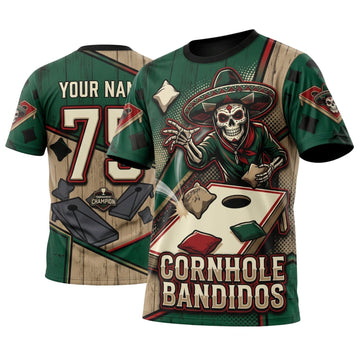 Maxcorners Cornhole Banditos Skull Personalized Name 3D Unisex Shirt