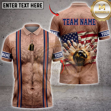 Maxcorners Bowling Funny Body American Flag Suspenders Bowling Ball Pins Personalized Name 3D Unisex Shirt