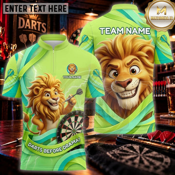 Maxcorners Darts Lime Green Majestic Lion Crown Personalized Name 3D Unisex Shirt