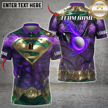 Maxcorners Golf Purple Green Cosmic Armor Glowing Purple Golf Ball Personalized Name 3D Unisex Shirt