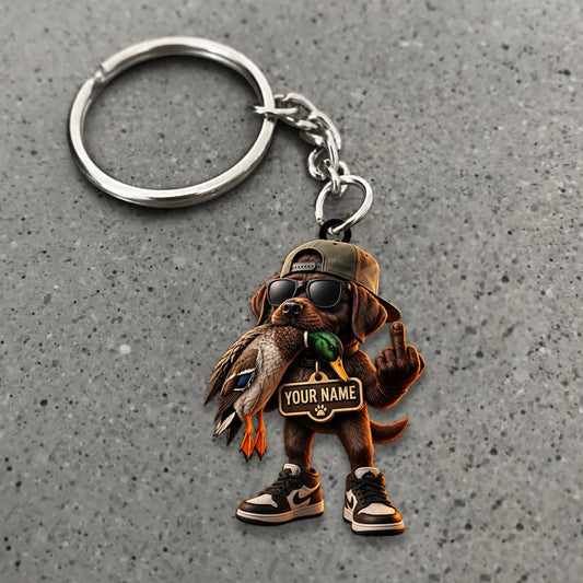 Maxcorners Duck Hunting Chocolate Labrador Retriever Duck Carrying Mascot Custom Name Gift 2D Flat Acrylic Ornament, Keychain
