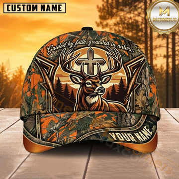 Maxcorners Deer Hunting Whitetail Deer Skull Blaze Orange Tribal Woodland Camo Customized Name 3D Cap