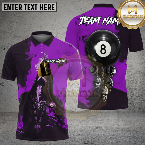 Maxcorners Billiards Ball 8 Smoke Drink Chain Skull Personalized Name Shirt Purple TU0808