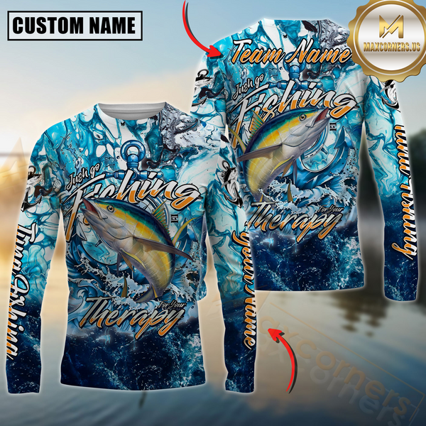 Maxcorners Tuna Fishing Therapy Personalized Name, Team Name 3D Long Sleeve Shirt