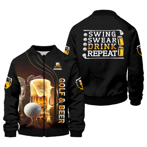 Maxcorners Swing Swear Drink Repeat Funny Golf Polo Shirt, Mens Golf Gift, Golf Lover Gift