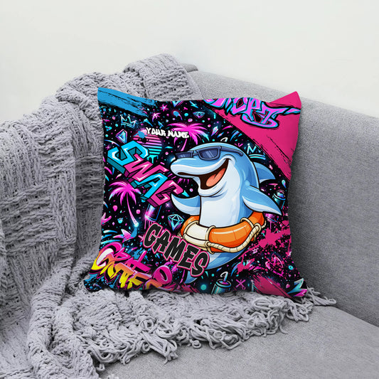 Maxcorners Darts Cool Dolphin Swim Ring Graffiti Multicolor Customized Name 3D Pillow