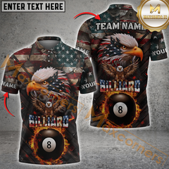 Maxcorners Billiard American Flag 8 Ball Pool Fire Eagle Personalized Name 3D Unisex Shirt