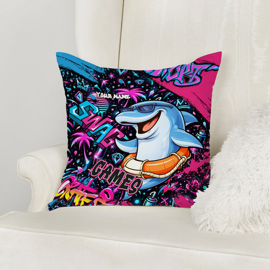 Maxcorners Darts Cool Dolphin Swim Ring Graffiti Multicolor Customized Name 3D Pillow
