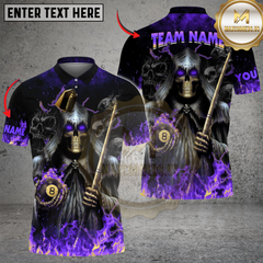 Maxcorners Billiards Grim Flame Skull Multicolor Customized Name, Team Name 3D Shirt
