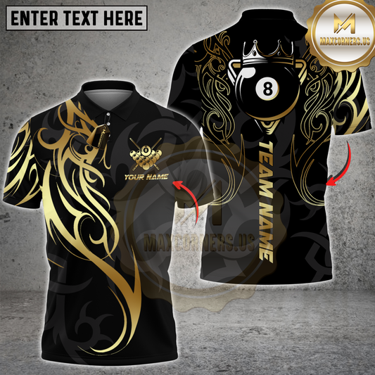 Maxcorners Billiards Sport Tribal Crown Cue Multicolor Customized Name, Team Name 3D Shirt