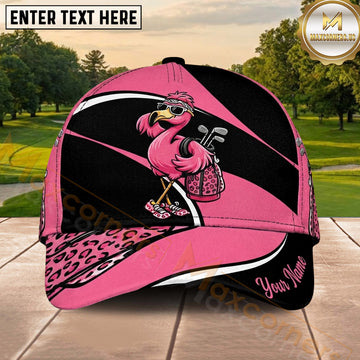 Maxcorners Golf Flamingo Golfer Leopard Accent Personalized Name 3D Classic Cap
