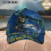 Maxcorners Fishing Skull Fisherman Blue Yellow Splash Personalized 3D Cap