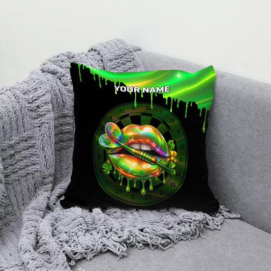 Maxcorners Darts Green Neon Lips Shamrock Multicolor Customized Name 3D Pillow