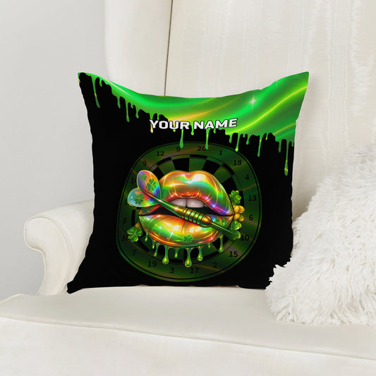 Maxcorners Darts Green Neon Lips Shamrock Multicolor Customized Name 3D Pillow