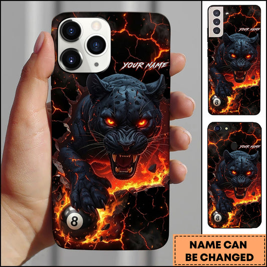 Maxcorners Billiards Black Panther Fire 8 Ball Personalized Name Phone Case