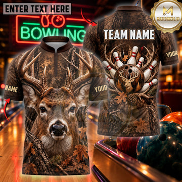 Maxcorners Bowling Majestic Deer Buck Skull Pins Jersey Customized Name, Team Name 3D Shirts