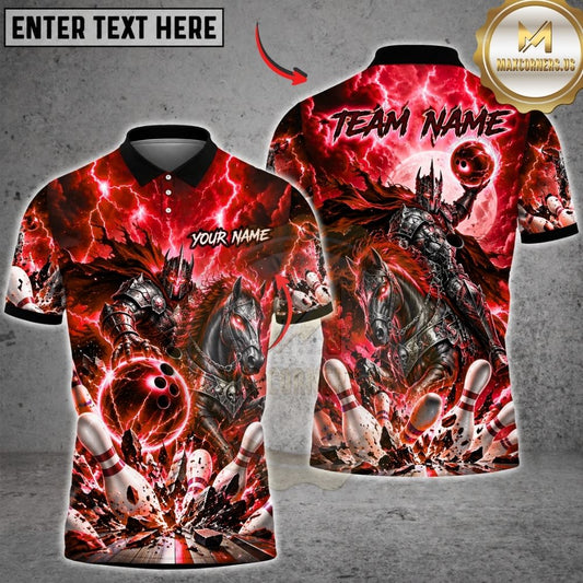 Maxcorners Bowling Dark Knight Warrior Armored Horse Electric Lightning Pins Strike Artwork Multicolor Customized Name, Team Name 3D Shirts