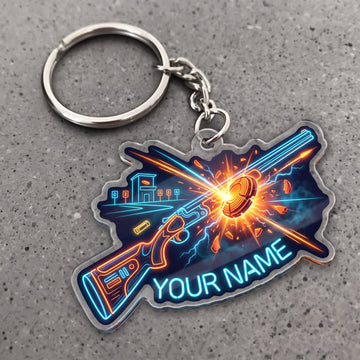 Maxcorners Clay Shooting Neon Crossed Shotguns Impact Blast Customized Name 3D Keychain And Ornament