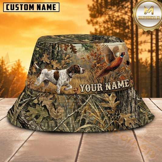 Maxcorners Hunting Dog Rustic Grassland Camo Personalized Name 3D Bucket Hat