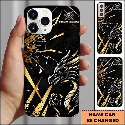 Maxcorners Billiards Black Gold Dragon 8 Ball Personalized Name Phone Case