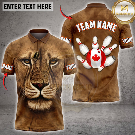 Maxcorners Bowling Fierce Lion Face Canadian Maple Leaf Bowling Pins Personalized Name 3D Unisex Shirt
