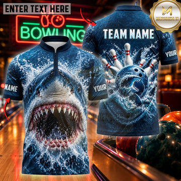 Maxcorners Bowling Fierce Shark Splash Water Pins Shirt Customized Name, Team Name 3D Shirts