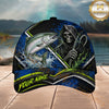 Maxcorners Fishing Grim Reaper Blue Green Splash Personalized 3D Cap