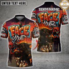 Maxcorners Bowling Shirt Face Your Fear Graffiti Minotaur Multioptions Personalized Name, Team Name Unisex 3D Shirt (4 Colors)