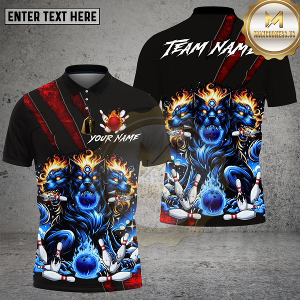 Maxcorners Bowling Cerberus Fire Beast Hell Flame Design Multi Options Personalized Name Team Name 3D Shirt