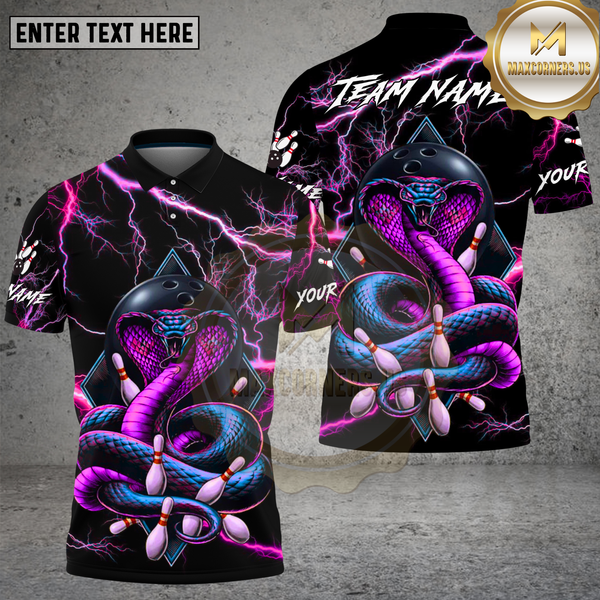 Maxcorners Bowling Electric Green Cobra Lightning Strike Design Multi Options Personalized Name Team Name 3D Shirt
