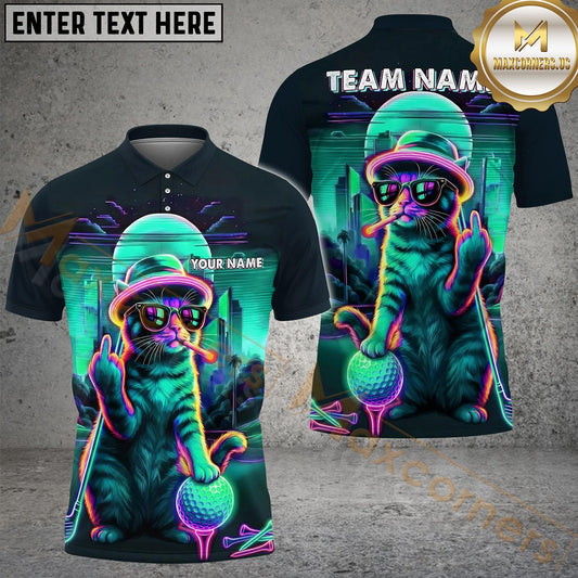 Maxcorners Golf Cat Neon Style Personalized Name, Team Name 3D Shirt (4 Colors)